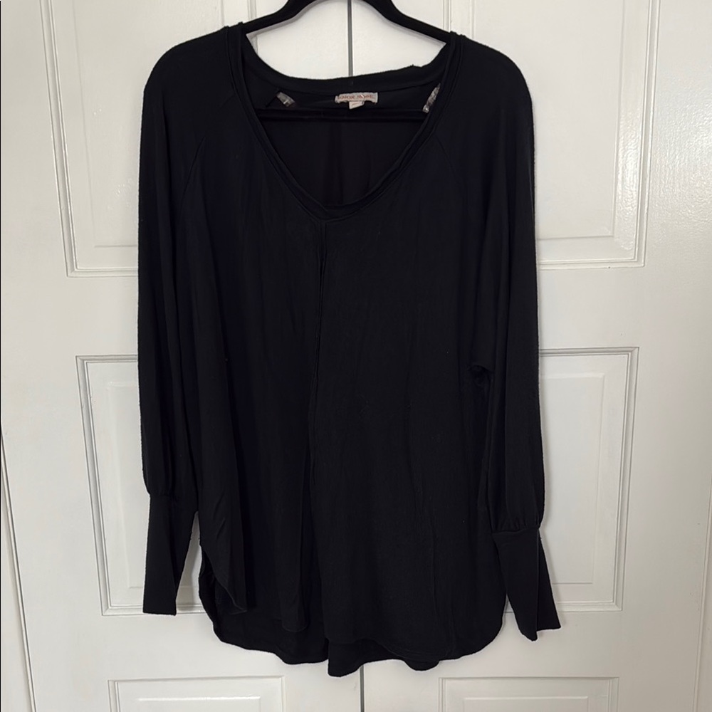 Knox Rose Black Relaxed Long Sleeve Blouse